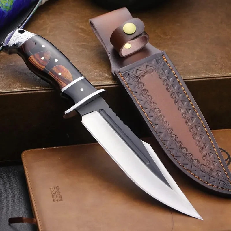 Coltello da caccia a lama fissa da 7,1 pollici fatto a mano, coltello tattico, fodero in pelle