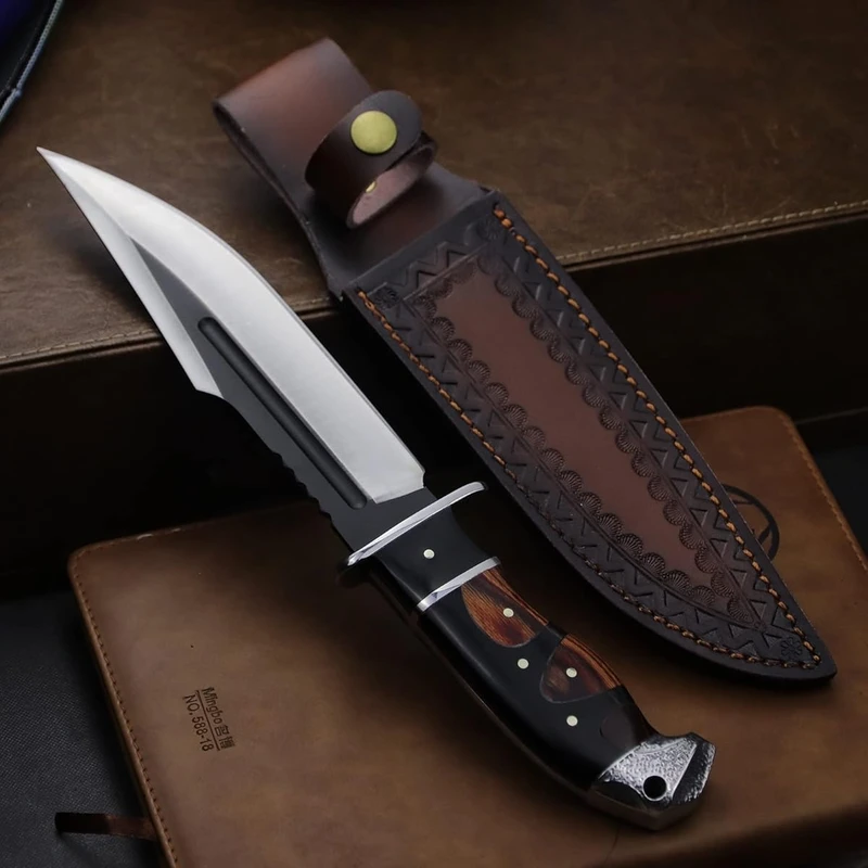 Coltello da caccia a lama fissa da 7,1 pollici fatto a mano, coltello tattico, fodero in pelle